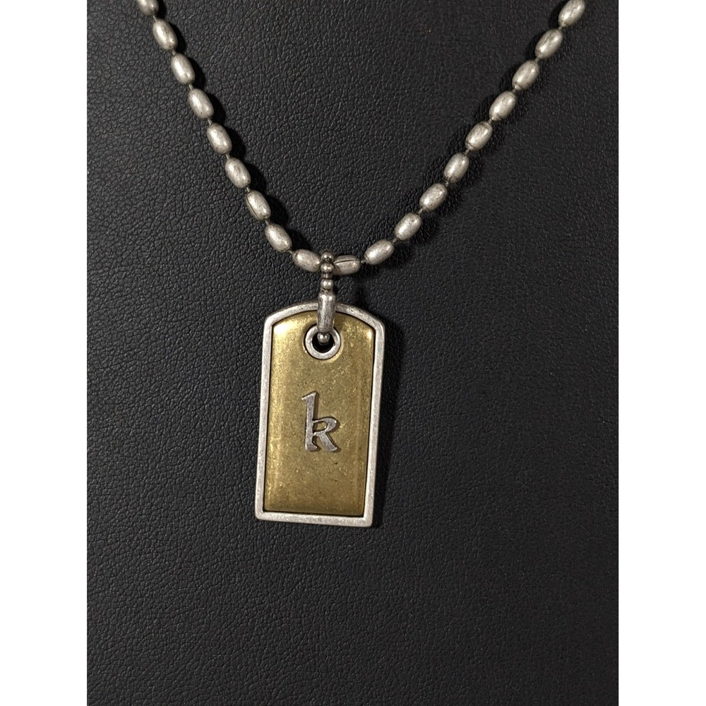 Guess Initial K Dog Tag Pendant Necklace Two Tone Monogram Logo 18 Inch